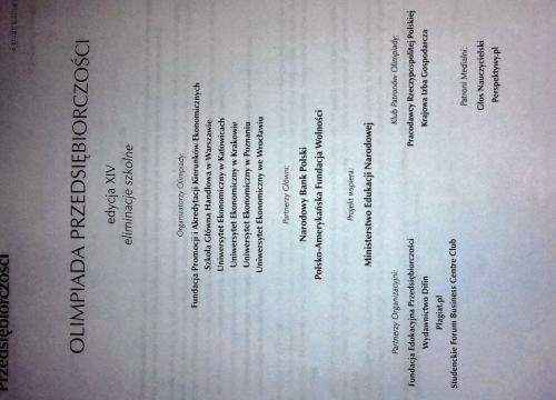 Eliminacje szkolne do Olimpiady Przedsiębiorczości